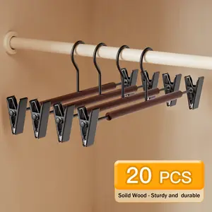 5/10/20 Pcs 12.5" Wooden Pants Hangers ,Solid Pants Hangers with Adjustable Clips ,Walnut Wood Skirt Hangers Trousers Bottom Hanger with Non-Slip Clips and 360° Swivel Hook,Garment Rack, Skirt Hanger, for Socks, Underwear, Pants, Socks