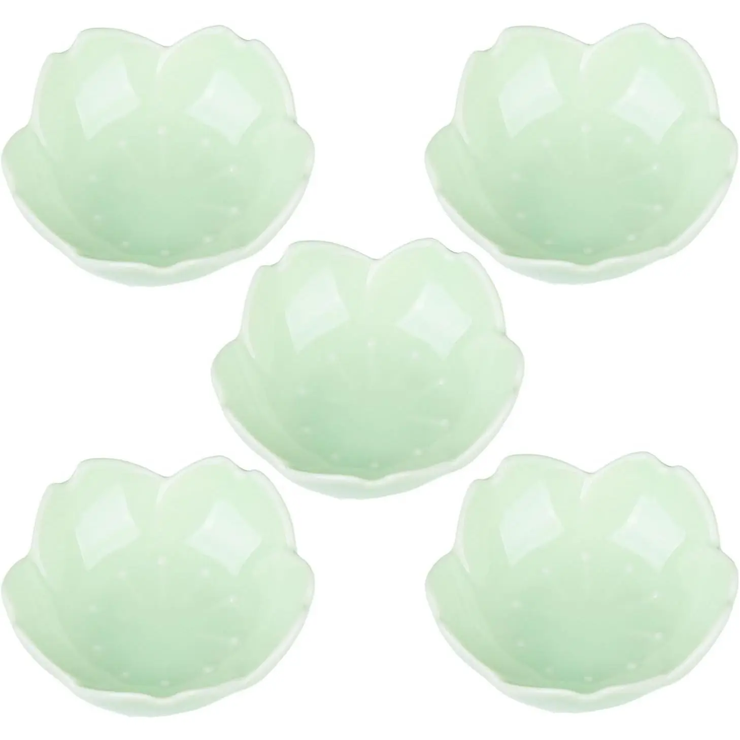 Light Green Cherry Blossom Dish Set, Cute Pink Ceramic Plates, Sauce/Seasoning Dish, Sushi Dishes, Soy Dipping Bowl, Dessert, Appetizer Plates, Serving Dish for Kitchen Home - Set of 5