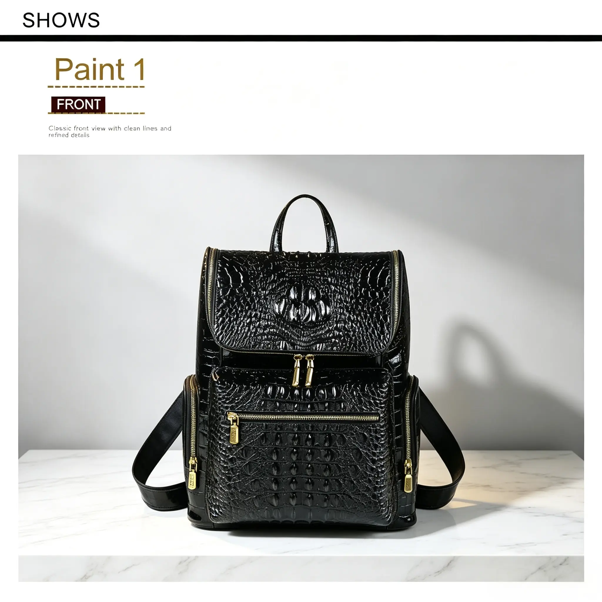 Unisex Chic Casual Black Glossy Croco Pattern Backpack - Metal Hardware, Zip Closure, Antitheft Multiple Pockets, Large-Capacity Travel & Commuter Laptop Backpack,back to school,back to school haul