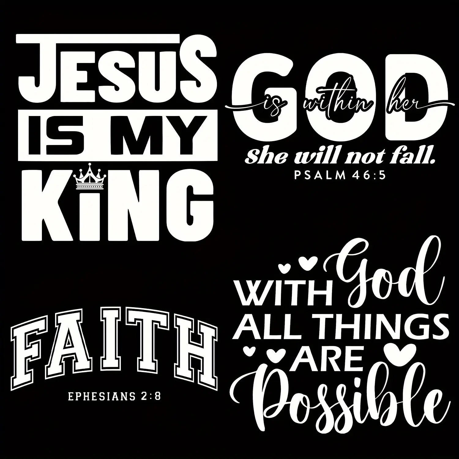 4-Piece Letter Jesus Iron-On Decals, Heat Transfer Vinyl Stickers, DIY Decorations for T-Shirts, DIY Clothing, Jeans, Backpacks, Hats, Pillows, Crafts