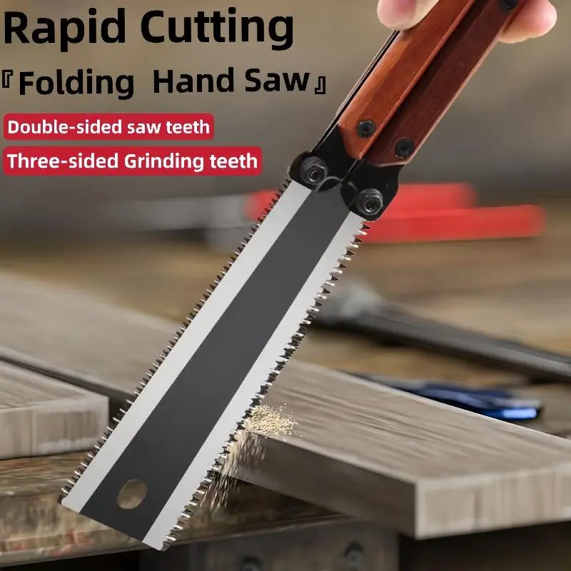 [Durable, Multi-Functional Saw] 1pc Multi-Functional SK5 Steel Folding Saw - Durable Double-Edge Hand Saw for Woodworking, Ergonomic Handle with Safety Lock, Portable Design, Hand Tools