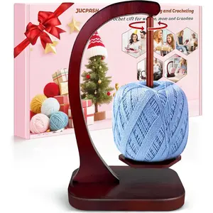 Yarn Holder for Crocheting and Knitting, Wooden Yarn Spinner with Magnetic Rotating Mechanism and Anti-Slip Pads, Crochet Accessories Birthday Gifts for Women Mom Wife Grandma Mother (Brown)