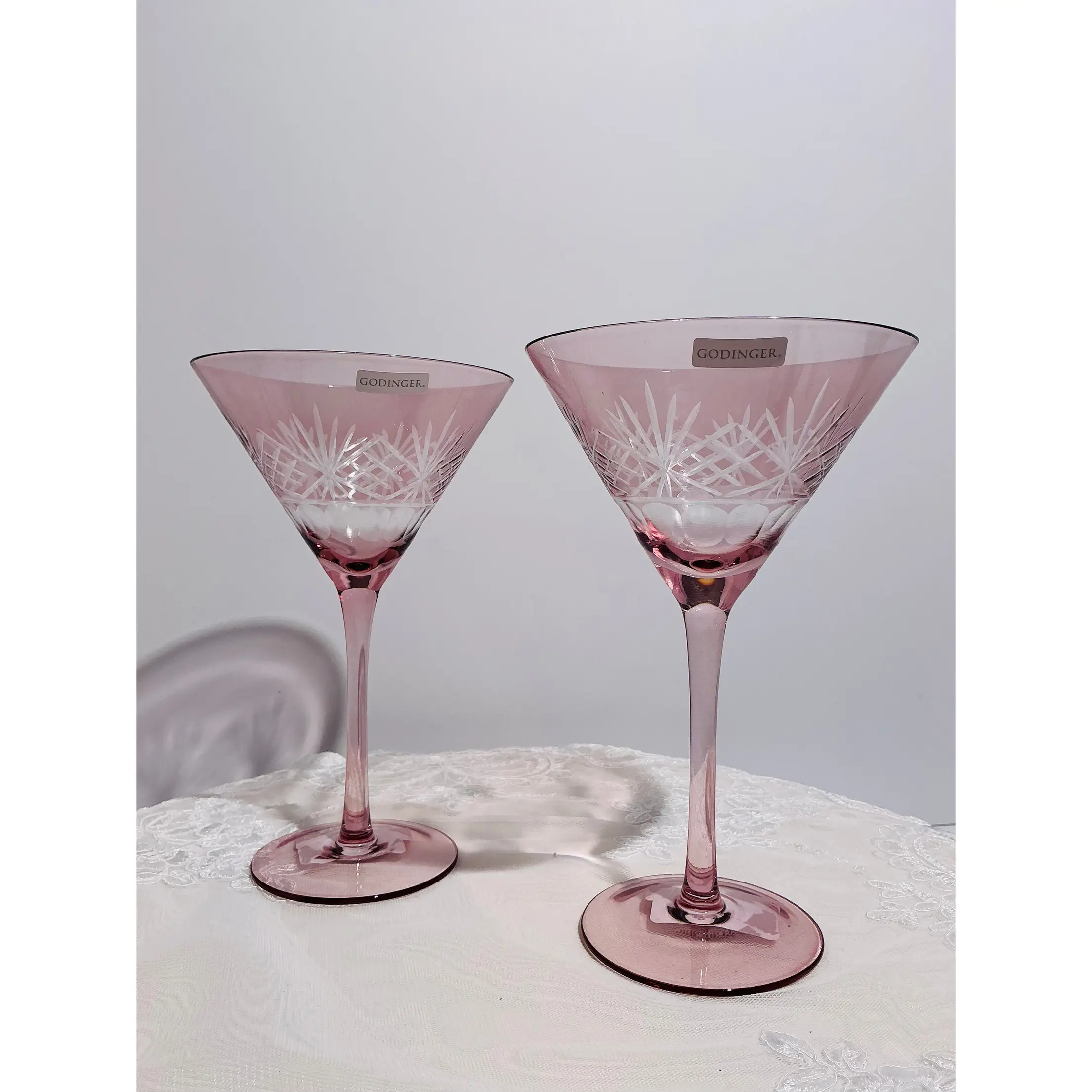 Godinger Pink Cut Crystal Glasses Set of 2 – Martini, Champagne Flute or Champagne Coupe