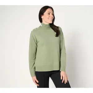 Peace Love World Turtleneck Sweater with Star Buttons