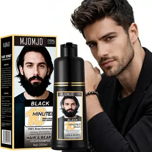 Beard Dye For Men, 10-Minute Instant Gray Coverage, 3 in 1 Black Mens Beard & Mustache Dye Shampoo with 4-6 Weeks Lasting Color, Nourishing with Argan Oil & Noni Fruit, No-Mess Application 6.76 Fl Oz