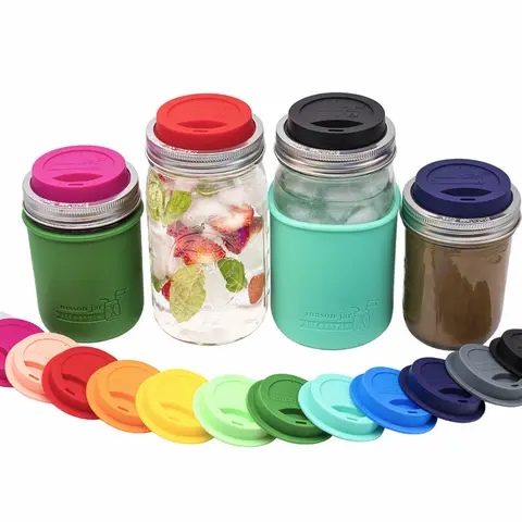 Silicone Drinking Lid with Stainless Steel Band for Mason Jars