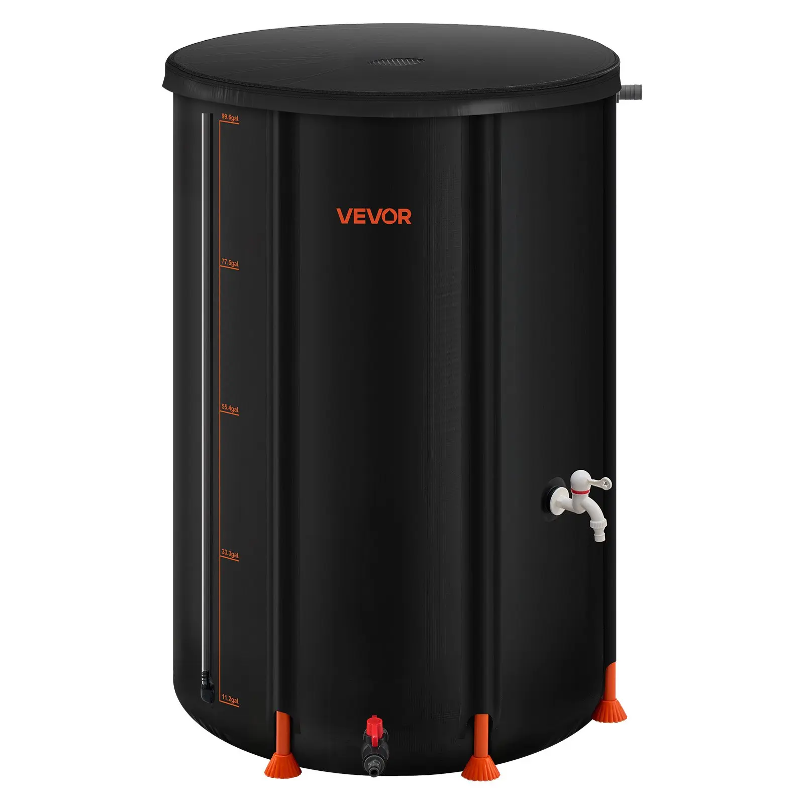 VEVOR Collapsible Rain Barrel, 100 Gallon Portable Rain Water Collection Barrel, 1000D PVC Rainwater Collection System, Garden Water Catcher Tank Storage Container with Spigot & Overflow Kit, Black, Spigots