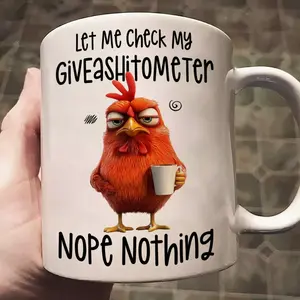 Funny Chicken Coffee Mug, Let Me Check My Giveashitometer, Nope Nothing Sarcastic Gift For Coworkers And Grumpy Mornings