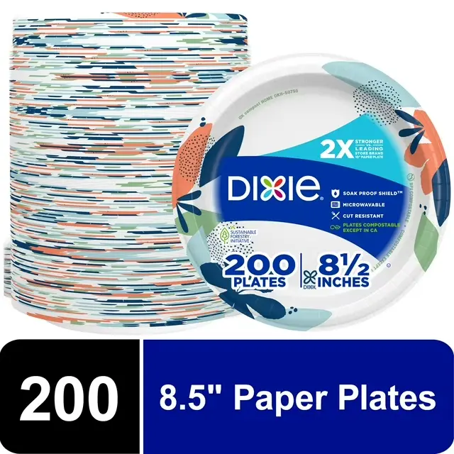 200 Count Disposable Paper Plates 8.5" Multi-Color