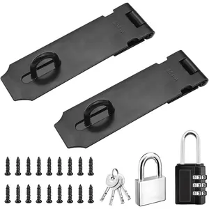 2 Pack 5 Inch Heavy Duty Door Hasp Latch Lock, 304 Stainless Steel Safety Gate Latch with Combo Lock, Padlock and Screws (Black)