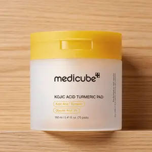 Medicube Kojic Acid Turmeric Pad with 3% Glycolic Acid, Brightening Exfoliating Toner Pads for Dull Uneven Skin Tone