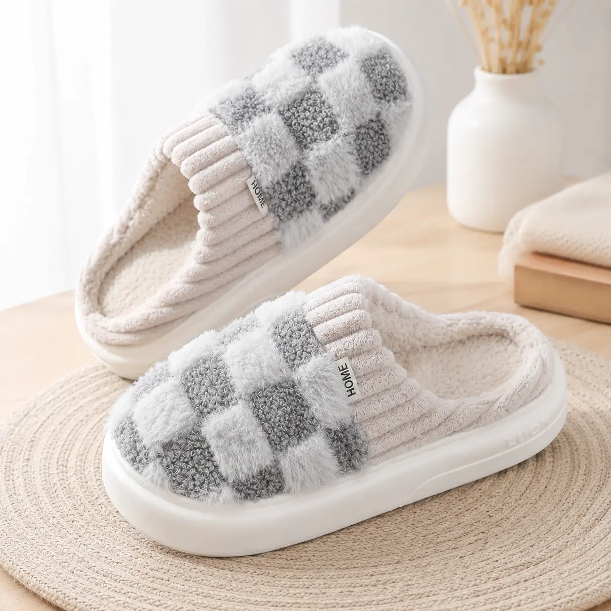 Cotton slippers for women, anti slip cashmere for warmth, monthly slippers for indoor home, cute and fluffy cotton mop Girl Footwear Flipflop
