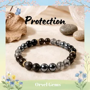 Protection Healing Bracelet | 8mm Tourmalinated Quartz, Terahertz, optional size，Obsidian, Smoky Quartz Beads | Handcrafted Jewelry for Women Men, Kids, Girls, Gift, Engagement, Christmas, Fashion Jewelry B007 Perfect for Men, Women, Couples, and Friends