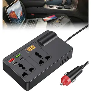 Car Travel Adapter Voltages Converter with Type-C USB-A Port Power Inverter DC12V-24V to 220V Car Plug Adapter Outlet Power Supply`
