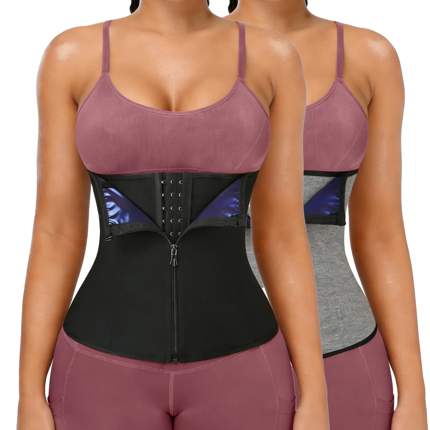 Women's Spandex High-Compression Shapewear Corset with Zipper, Casual Activewear Sauna Body Shaper for Workout & Fitness (Waist Trainer Body Shape)