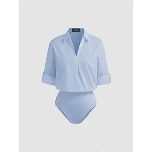 100% Cotton Collar Roll-up Sleeve Shirt Bodysuit
