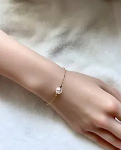 G045-S925 silver 7-9mm seawater akoya Pearl bangle bracelet