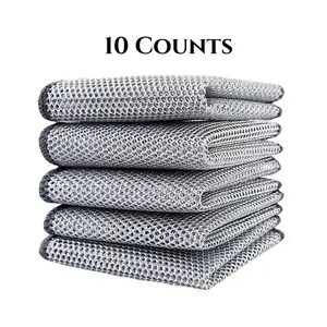10 Counts Dishwashing Rags, Multipurpose Non-Scratch Wire Dishcloths for Kitchen Cleaning, Wet and Dry Use, Reusable Wire Cleaning Cloths for Kitchen, Sinks, Pots, and Pans Silver Removable & Washable