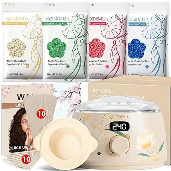 KOTAMU Digital Wax Warmer Kit - Gentle Scented Body Care Hair Removal Product with Silicone Pot for Smooth Results on Face, Eyebrows, Arms, Legs, Armpits, Sensitive Skin; Home & Salon Waxing Hair Removal Use (For Women & Men)