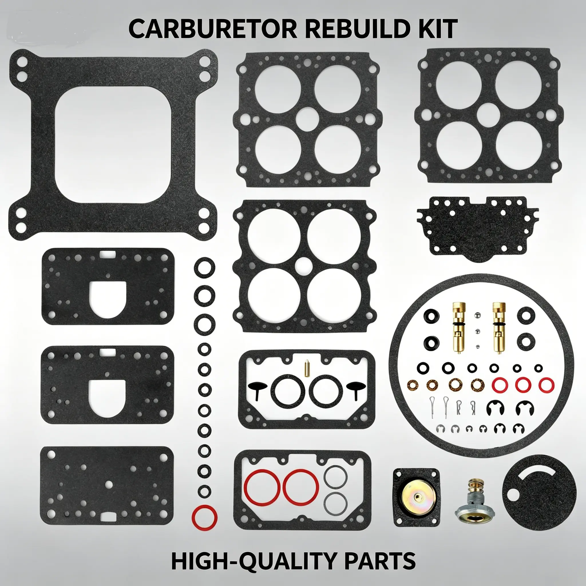 Carburetor Rebuild Kit,Complete Gasket Set,with Brass Valve Parts,for 4 Barrel Carburetors,Durable Sealing,Accurate Sizing,Optimal Performance