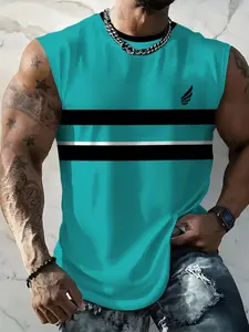 Men's Summer Sleeveless Geometric Classic Casual Vest, Comfortably Fitted Polyester Fabric, Breathable Seamless Underwear, Not Easily Deformed Garment