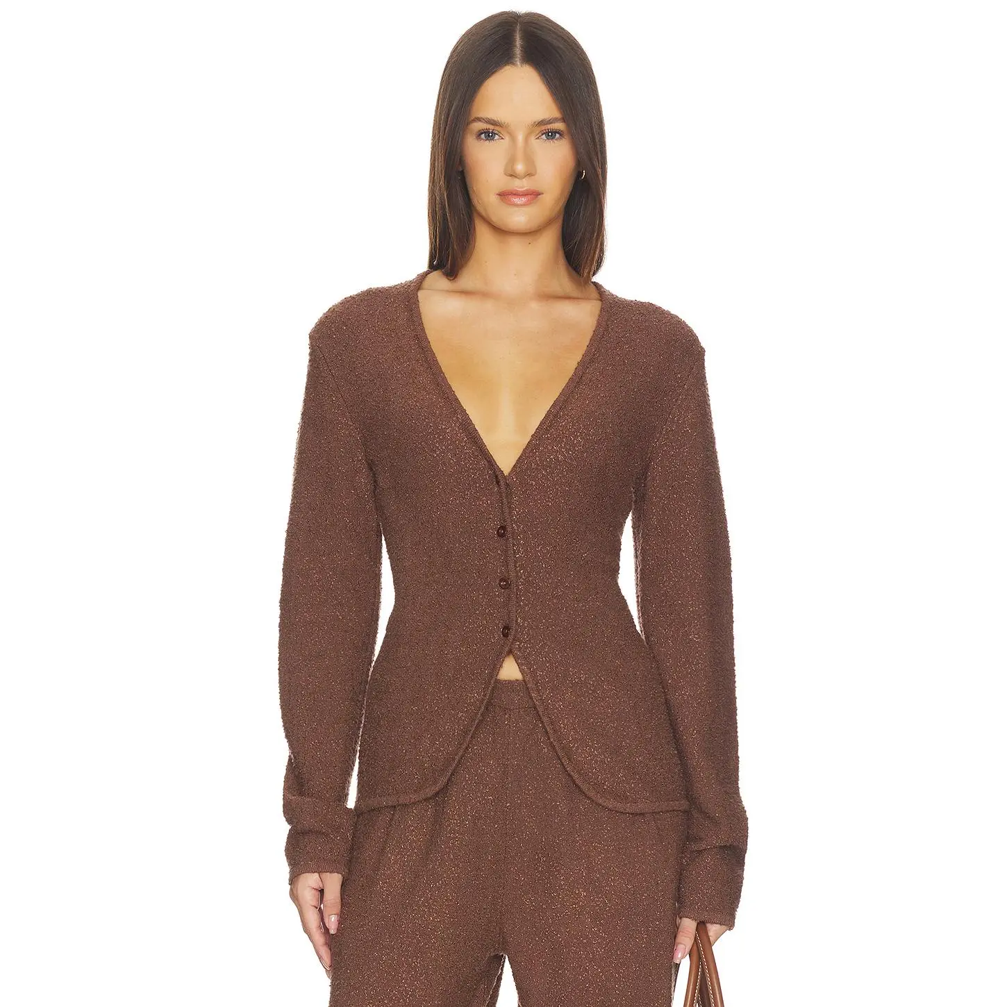 SRG Samita Textured Cardigan in Chocolate Brown