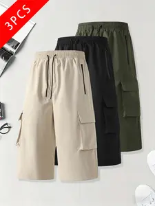 3-pack men’s summer cargo casual shorts, 7/8 length, loose straight fit, summervibes