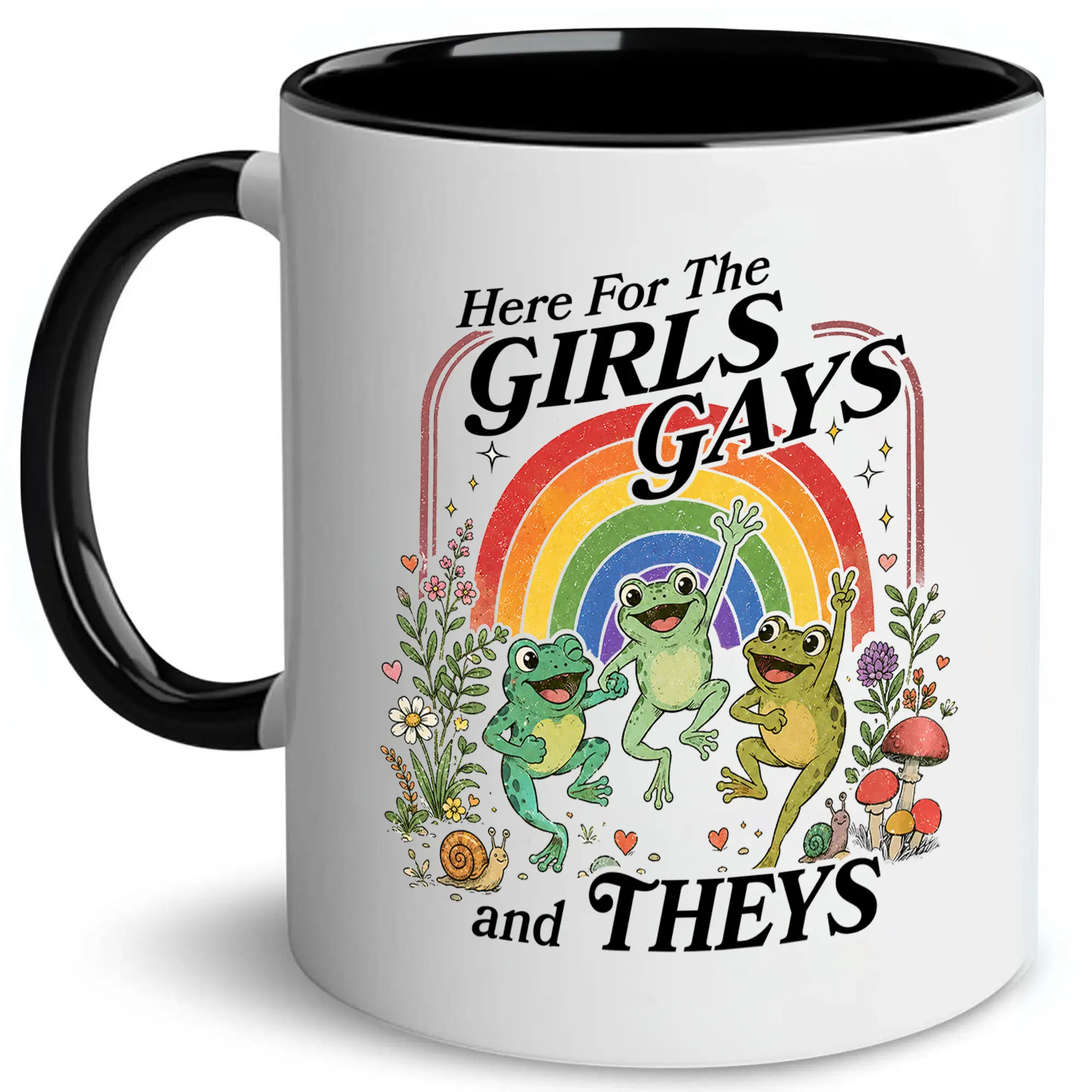 CupiCo Here For The Girls Gays And Theys Ceramic Mug, Pride Month Coffee Mug, LGBT Ally Tea Cup, Gay Pride Summer Mugs
