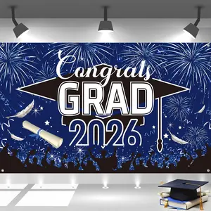 【graduation2026】Graduation Banner, Graduation Decorations 2026, Blue Black Banner Graduation, Large Blue Graduations Sign Backdrop, Class of 2026 Congrats Grad Party Decor for Door Porch Sign Indoor Outdoor  43x71in