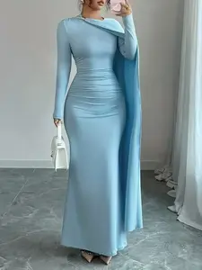 Elegant Asymmetric One-Shoulder Long Sleeve Bodycon Dress, Women's Fashionable Tight-Fitting Gown, Formal Wear, Perfect for Parties and Special Occasions
