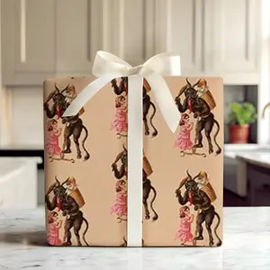 Retro Krampus Wrapping Paper Christmas, Soft Vintage Folklore Gift Wrap, Unique Gothic Holiday Wrapping Paper