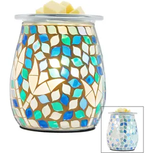 Electric Wax Warmer,Electric Wax Melt Warmer,Blue Green Gradient Mosaic Leaf Pattern for Home Office Gifts & Decor (Blue Green Gradient Mosaic)