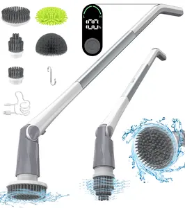 Electric Spin Scrubber-Cordless Power Scrubber with 5 Brush Heads, 2 Speeds & Adjustable Long Handle, IPX7 Waterproof Shower Cleaning Brush for Bathroom Tile, Bathtub, Grout, Kitchen