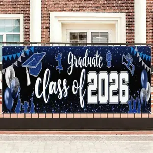 Class of 2026 Banner Decoration-Graduation Party Supplies,Blue Large Congrats Grade Yard Sign Banner for 2026 Graduation Party Decoration200x45cm