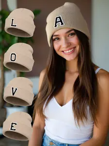 Men and Women Winter Knitted Beanie Hat, A-Z Letter Embroidered Beret Cap, Warm Comfortable Outdoor Activities, Hip Hop Snowboarding Style, Knit Hats, Casual Hat