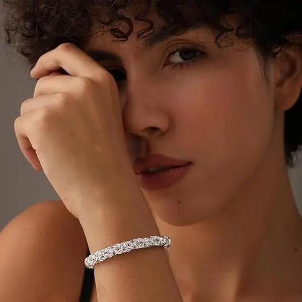 LeCalla 925 Sterling Silver Byzantine Bracelet for Women, Italian Style Adjustable Bolo Chain for Elegant Daily Wear, Female, Bangle