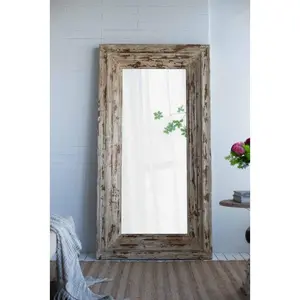 39x3.5x75" Full Length Rectangle Floor Mirror with Distressed Wood Frame  Hanging or Leaning Against Wall Floor Standing Mirrors for Bedroom Living Room,Brown Decor Antique Glass Light Mdf Wooden