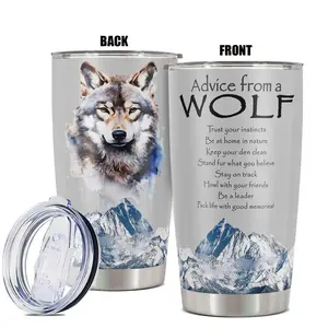 20oz Tumbler, 1pc Gift, Stainless Steel Cup, Insulated and Durable, Wolf-themed design, Great gift for wolf lovers, Gift for Any Occasion: Birthdays, Holidays, or Special Moments for Family, Friends, or Coworkers