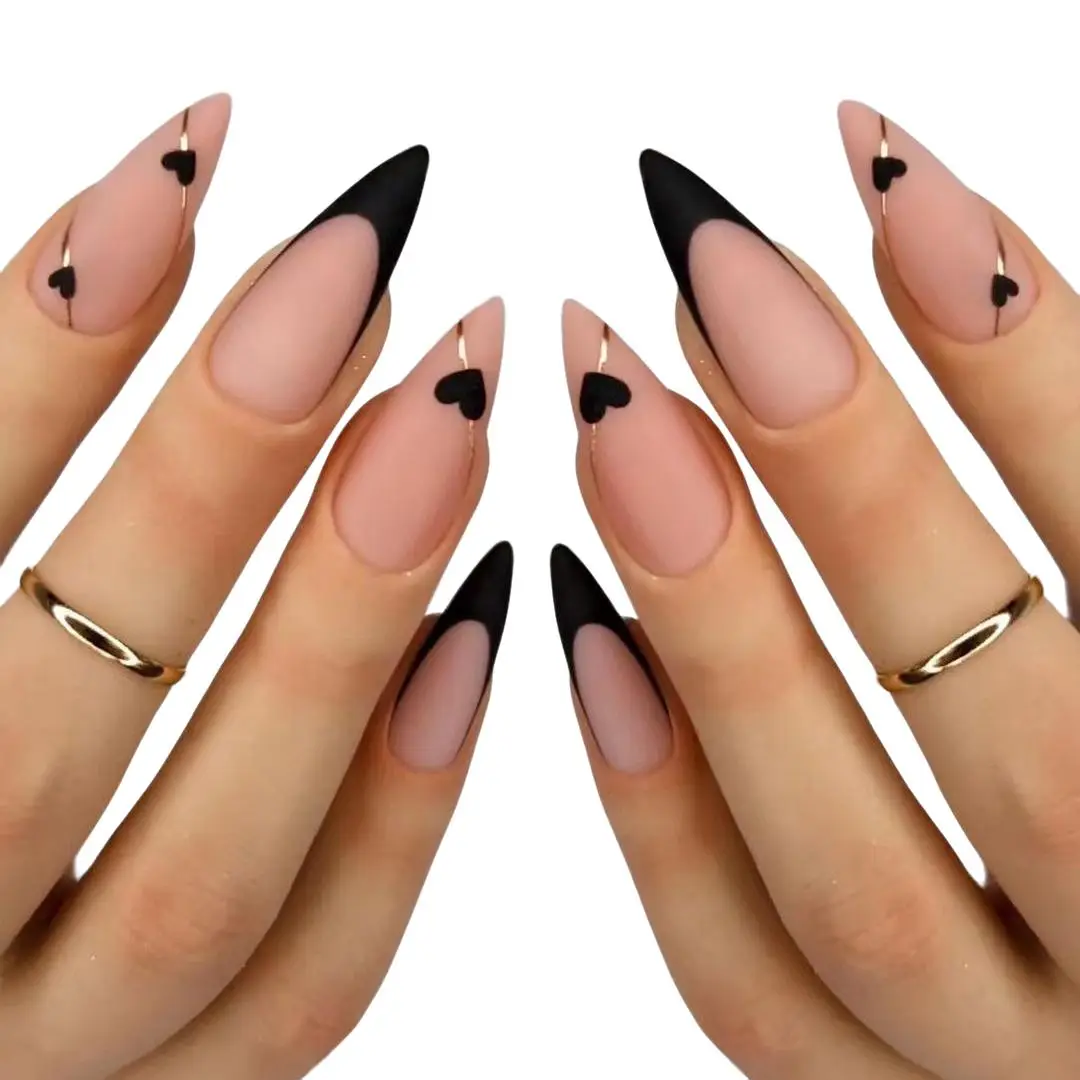 Heart Pattern Fake Nails with Jelly Stickers & Nail File, Almond Elegant Stick on False Nails for Women & Girls DIY Nail Art, Manicure Accessories, Ch