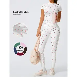 2PCS Women's Quick drying Yoga Set, Exercise Clothing, Gym Clothing, Fitness Short sleeved Top, High Waist Tight Fitness SetRAIMENTRY