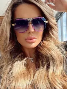 Trendy Dual Beam Pilot Sunglasses Metal Texture, Unique Metal Carved Legs Fashion Accessory, Essential for Daily