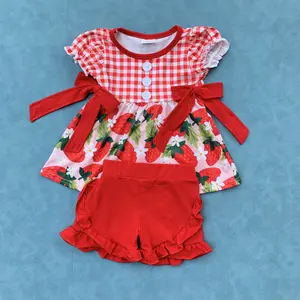 Strawberry design kids girls summer outfit