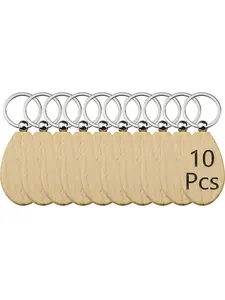 10pcs Waterdrop Shaped Wooden Keychains, DIY Wood Crafts Name Tags, Holiday Gift Bag Decorations, Blank Keyrings for Personalization, Stylish Keychain