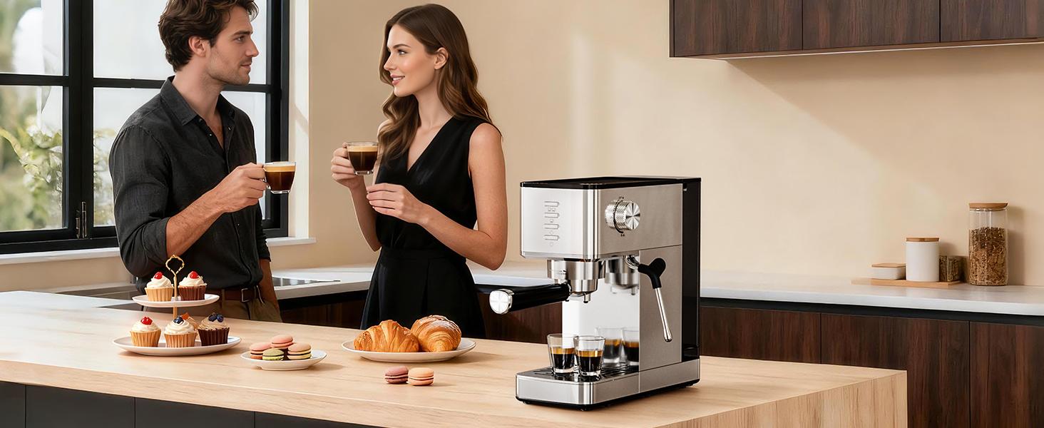 Espresso Machine 20Bar with Rapid Cold Brew Function - Hot & Iced Coffee Maker, Built-in Steam Wand, Touch Screen, 37oz Water Tank - Perfect for Lattes, Cappuccinos, and Gift for Coffee Lovers
