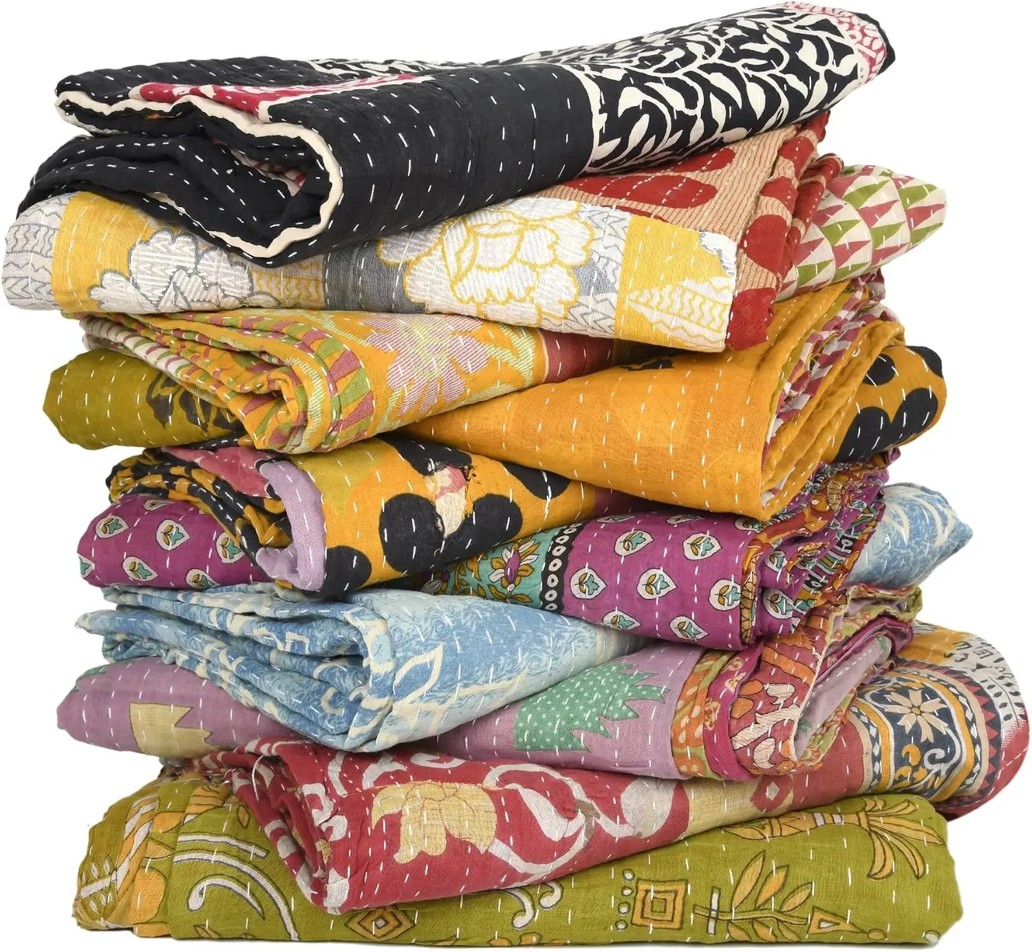 2 Pcs Whole Sale Tribal Kantha Quilts Mix Lot Vintage Cotton Bed Cover Old Assorted Patches Rally