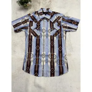 Men's S26 RR Short Sleeve Serape Stripe Snap Powder Blue by Rock and Roll Denim