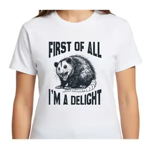 Funny Raccoon T-Shirt for Women Short Sleeve Crew Neck Slogan Print Retro Illustration Summer Top Casual Cartoon Style Ultra-Soft Fabric - Womenswear