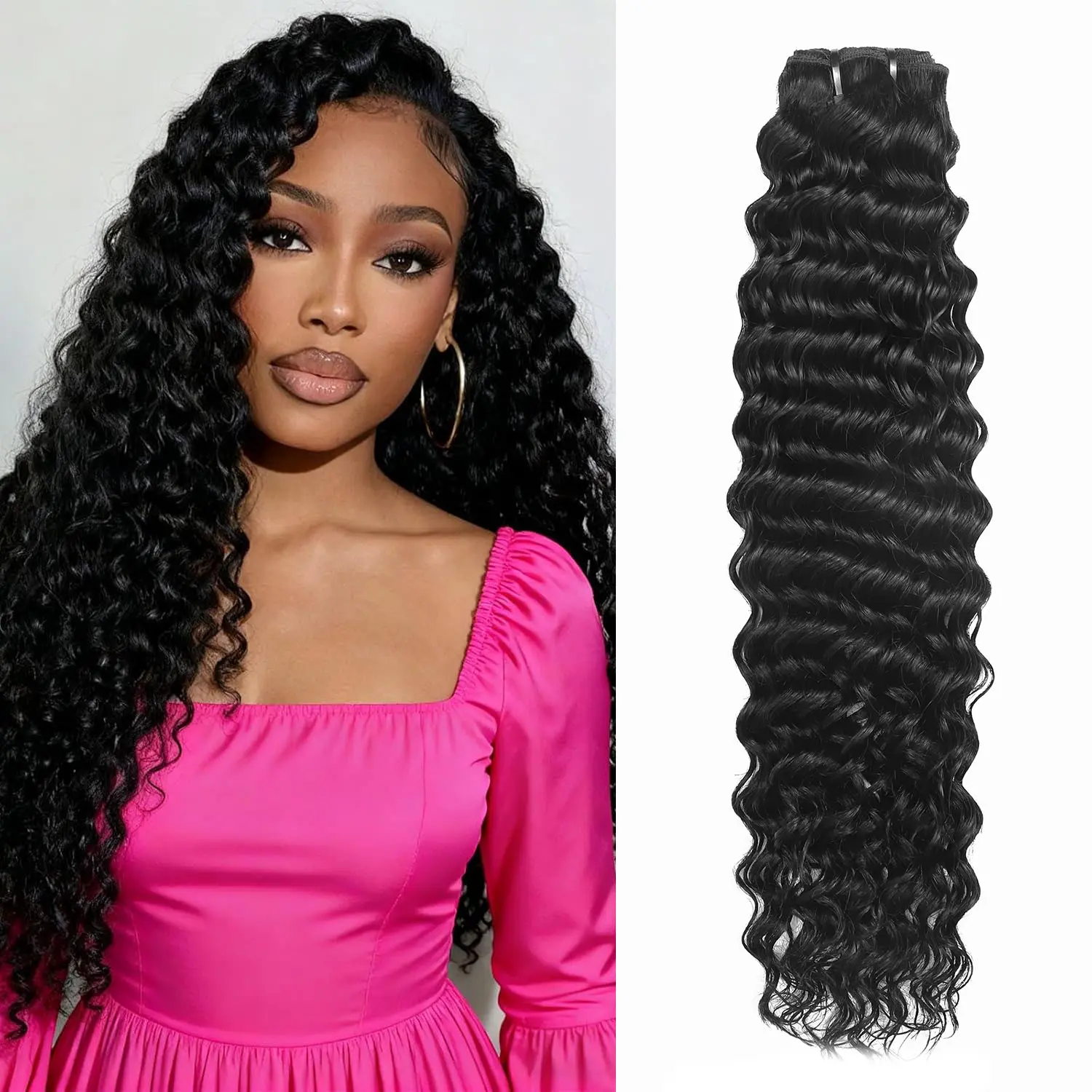 CHICHIFLOW Deep Wave Bundles, 22 24 26 Inch 13A Curly Bundles, Wet and Wavy Human Hair Brazilian Virgin Quick Weave Deep Wave Human Hair Bundles for Women