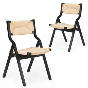 Wood Folding Chairs,  Foldable Chairs Wooden Indoor Stackable Dining Chairs for Kitchen & Dining Room Chair Woven Seat & Webbing Back,  Dining Chair Set of 2