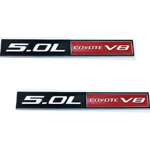 2PC 5.0L Coyote V8 Emblem Decal Car Engine Letters Decal Plating Badge 3D Metal Style Fit for F150 5.0L Engine Truck Red Black